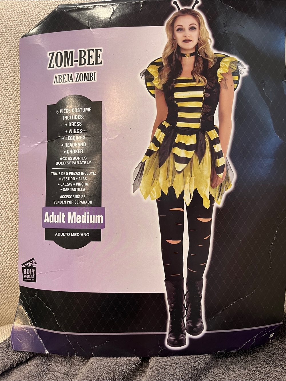 Zom-Bee Adult Medium Yellow and Black Halloween Costume Dress
